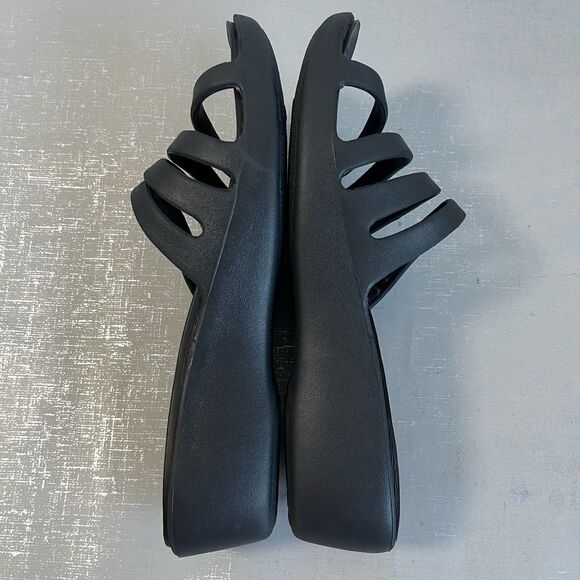 Crocs Rhonda Wedge Sandals Black Women's 8 Strappy Slip On Comfort Shoes - Picture 7 of 13